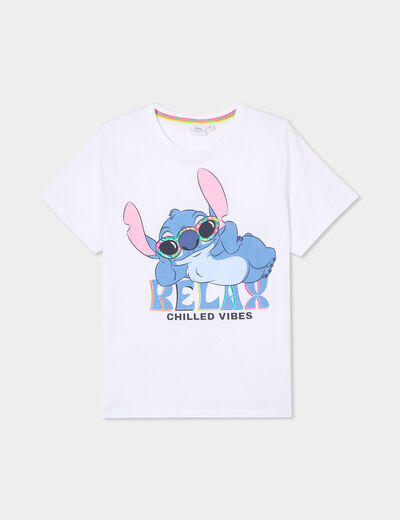 T-shirt col rond manches courtes Stitch blanc femme