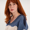Pull col V ajour&eacute; manches longues bleu ciel femme