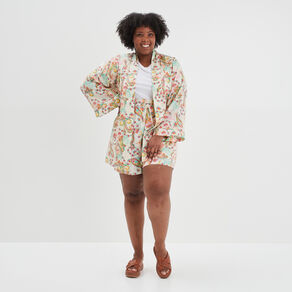 veste kimono cintre manches longues ecru femmegt Veste kimono cintré manches longues ecru femme grande taille