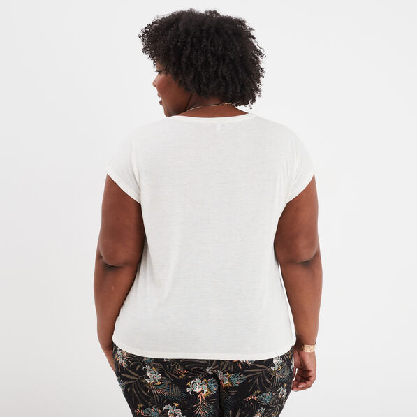 t shirt col en v manches courtes blanc femmegt T-shirt col en V manches courtes blanc femme grande taille