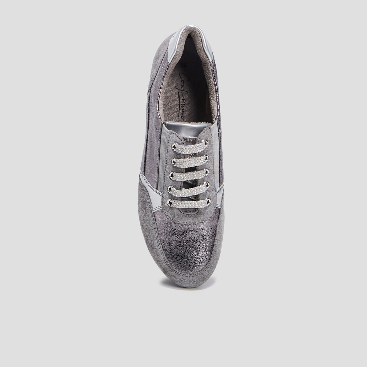 Tennis à lacets en cuir gris femme