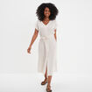 Robe chemise longueur genou ceinturée beige femme
