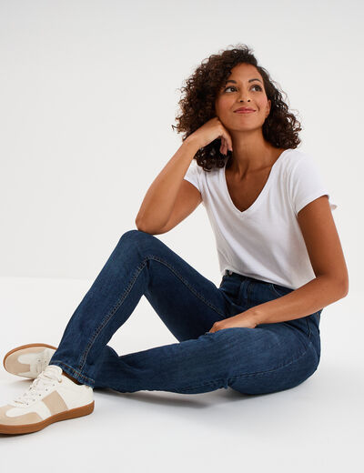 Jeans slim taille haute denim brut femme