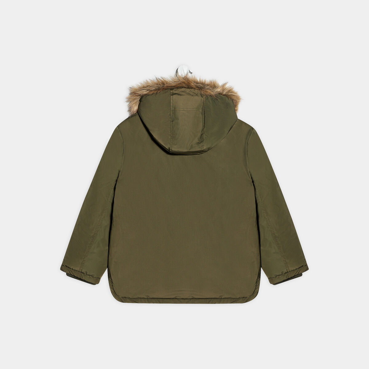Parka droite doubl&eacute;e &agrave; capuche vert kaki gar&ccedil;on