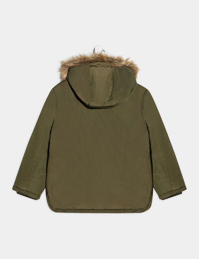 Parka droite doublée à capuche vert kaki garçon