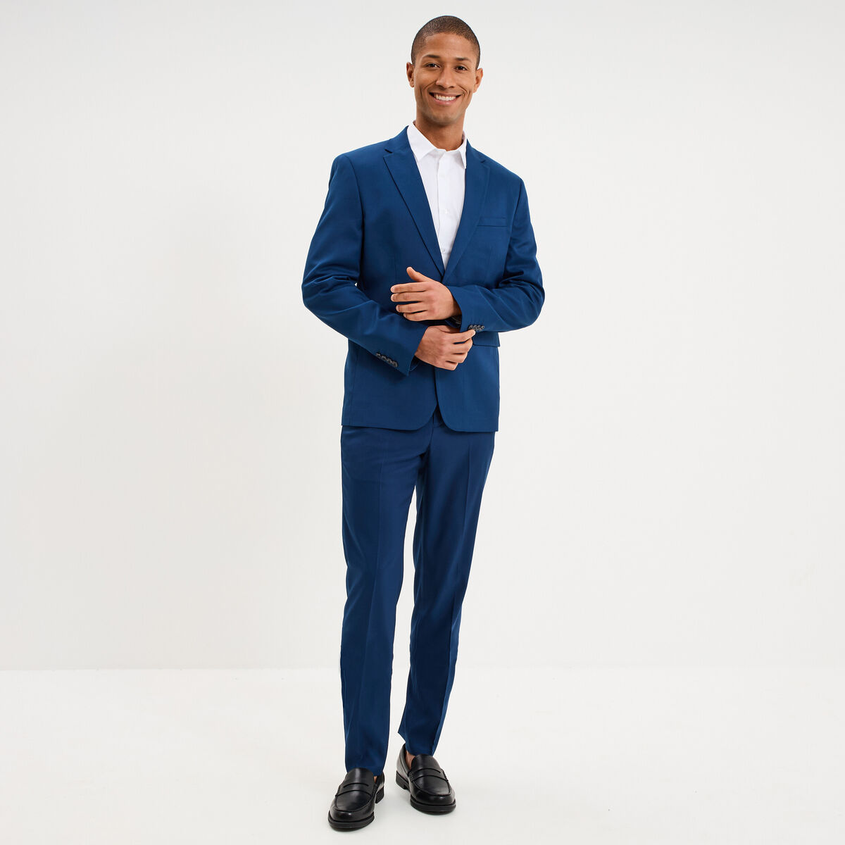 Pantalon de costume droit avec pinces bleu electrique homme