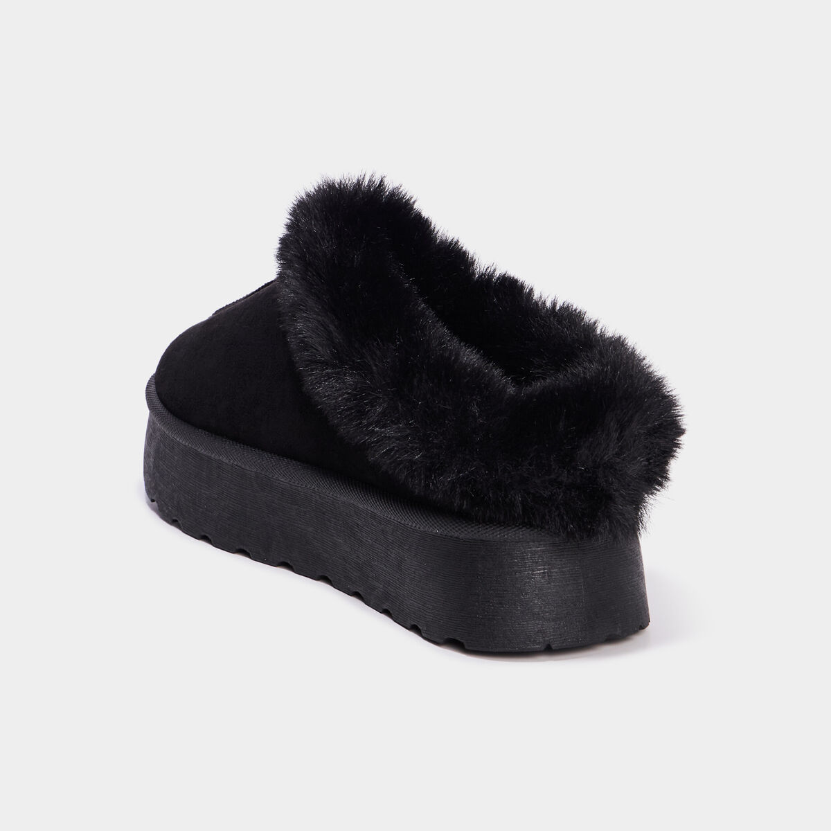 Mules fourr&eacute;es plateforme su&eacute;dine noir femme