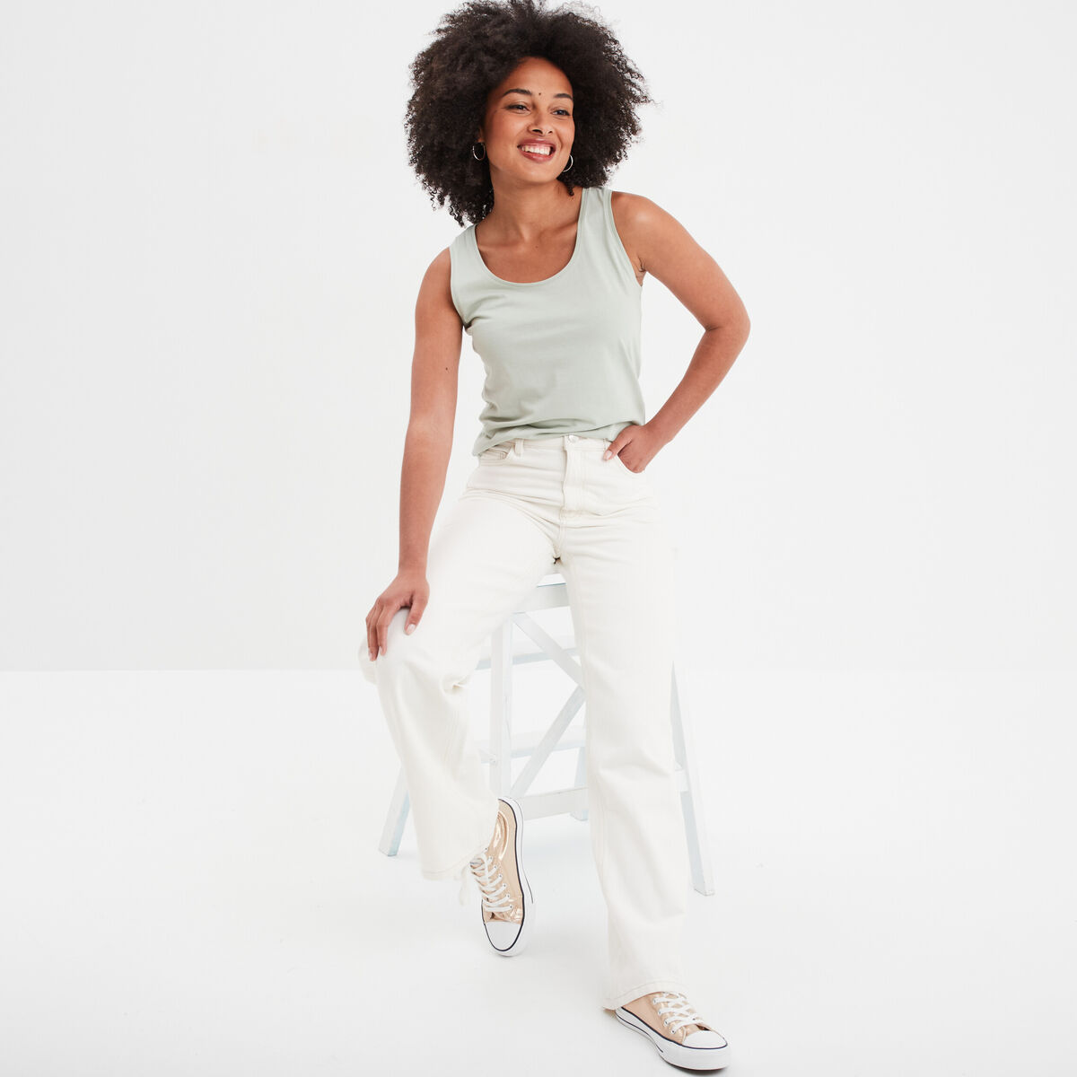 Débardeur bretelles larges coton vert clair femme