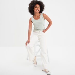 Débardeur bretelles larges coton vert clair femme