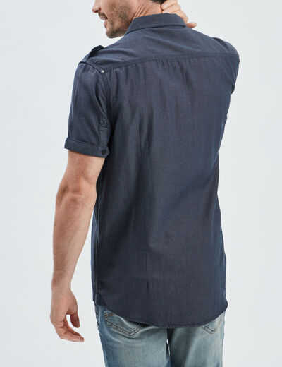 Chemise col italien manches courtes bleu homme