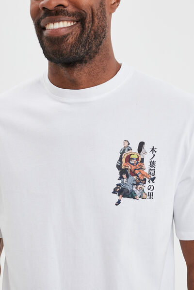 T-shirt col rond manches courtes Naruto blanc homme