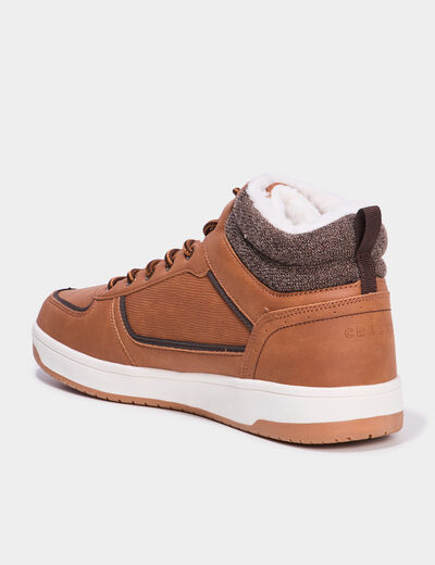 Baskets montantes fourr&eacute;es marron homme