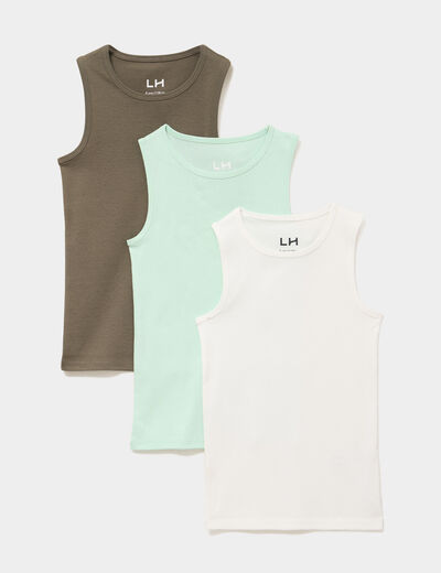 Lot de 3 d&eacute;bardeurs col rond coton vert pastel gar&ccedil;on
