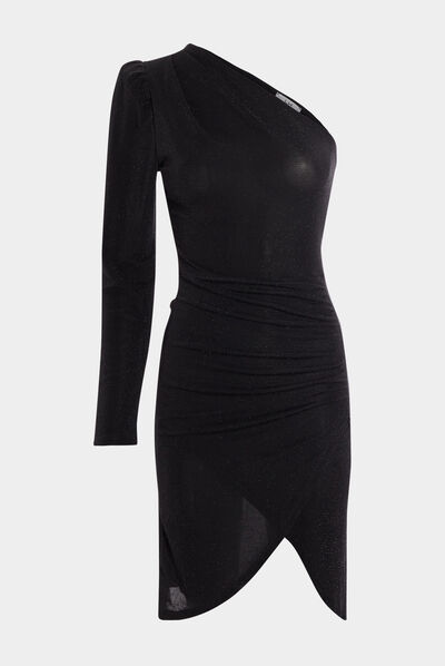 Robe courte ajustée asymétrique noir femme