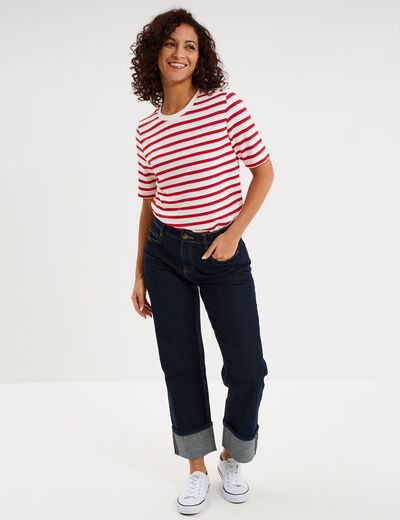 T-shirt marini&egrave;re manches courtes ecru femme