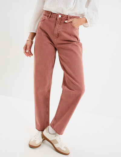 Jeans mom coton vieux rose femme