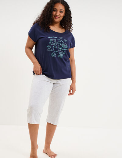 Ensemble pyjama corsaire et t-shirt bleu marine femme grande taille