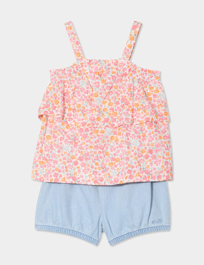 Ensemble débardeur et short coton rose corail bébé fille