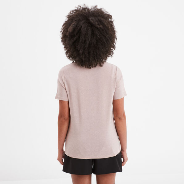 T-shirt manches courtes fils métallisés rose clair femme