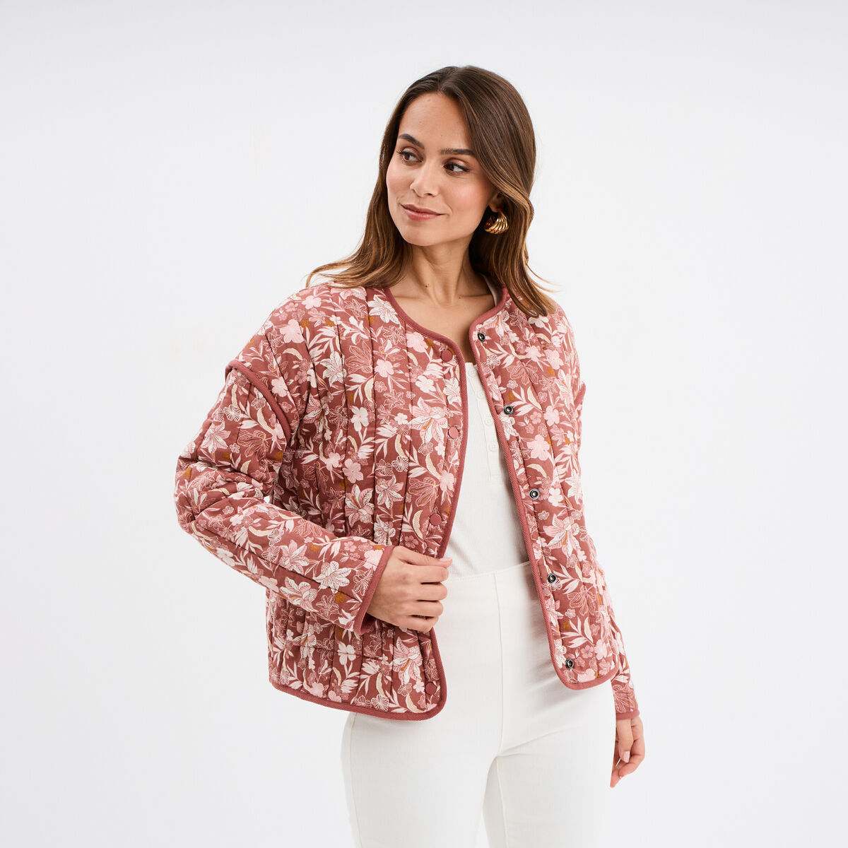 Veste matelass&eacute;e r&eacute;versible vieux rose femme