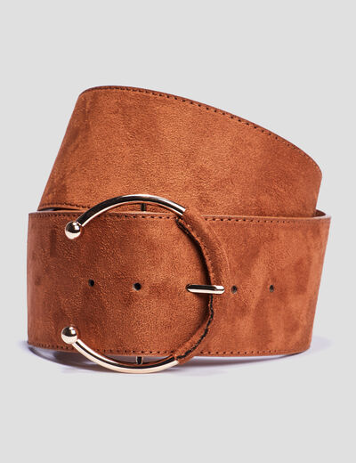 Ceinture boucle large marron cognac femme