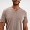 T-shirt manches courtes col tunisien gris homme