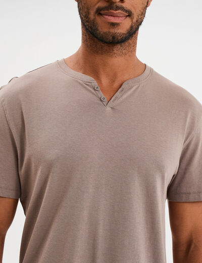 T-shirt manches courtes col tunisien gris homme
