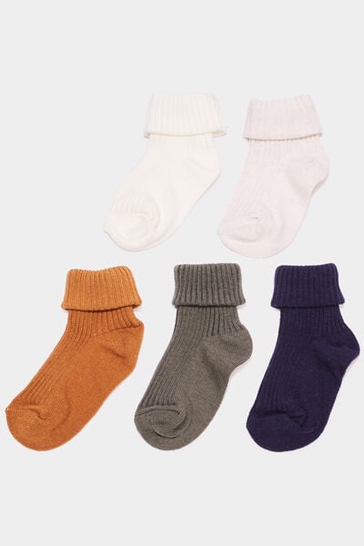Lot 5 paires chaussettes c&ocirc;tel&eacute;es coton multicolore b&eacute;b&eacute; gar&ccedil;on