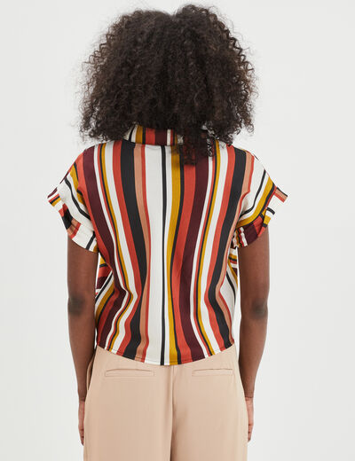 Chemise satin nouée manches courtes multicolore femme