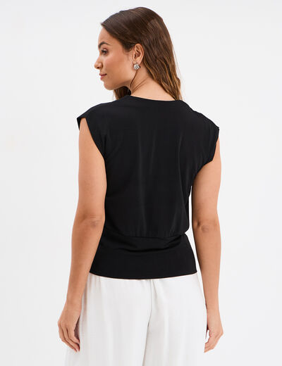 T-shirt col cache-coeur noir femme