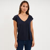 T-shirt col en V ajour&eacute; &eacute;paules et dos bleu fonc&eacute; femme