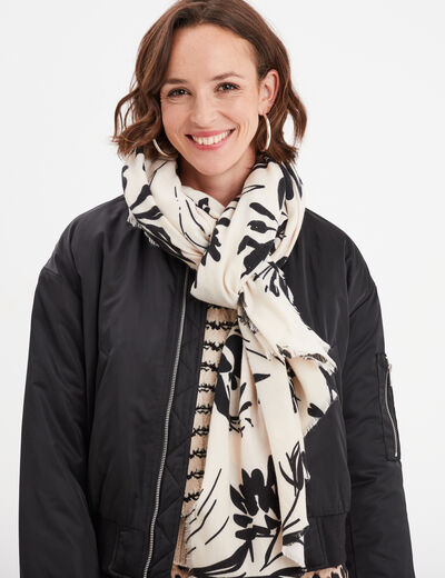 Foulard bords à franges courtes ivoire femme