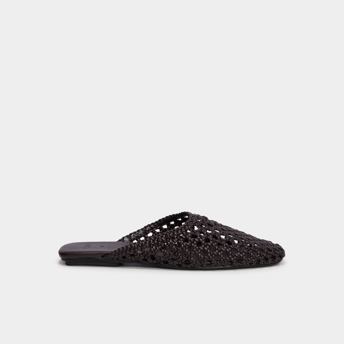 Mules plates effet tress&eacute; marron femme