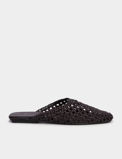 Mules plates effet tress&eacute; marron femme