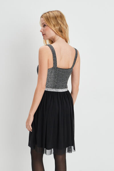 Robe évasée effet 2-en-1 noir femme