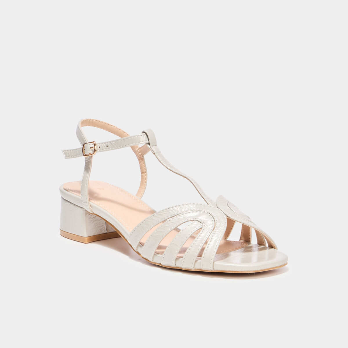 Sandales &agrave; talons 4 cm blanc femme