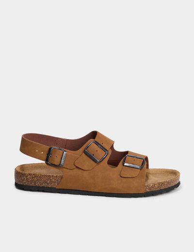 Sandales plates avec boucles marron cognac homme