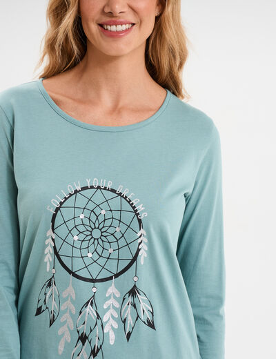 Chemise de nuit manches longues coton bleu gris femme