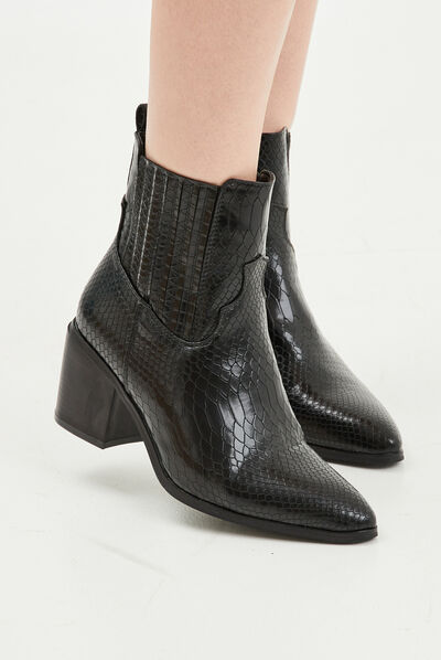 Bottines à talons aspect croco noir femme