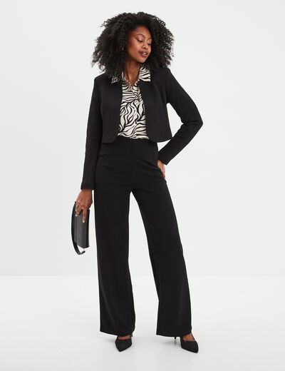 Veste droite cropped manches longues noir femme