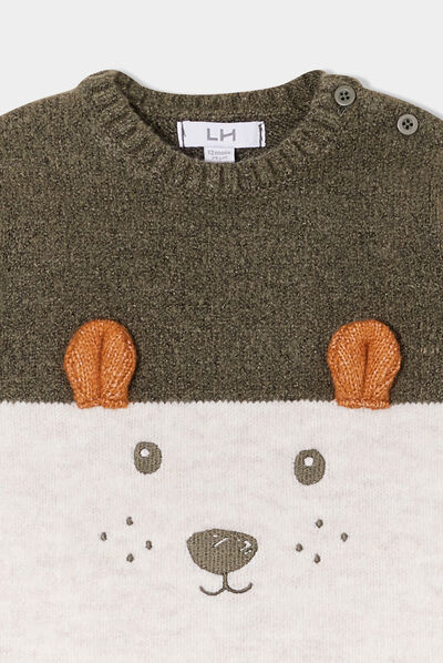 Pull épaule boutonnée col rond Kimbaloo vert kaki bébé garçon