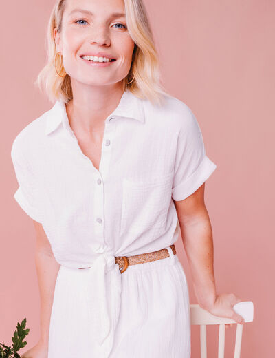 Jupe longue gaze de coton ceinturée blanc femme