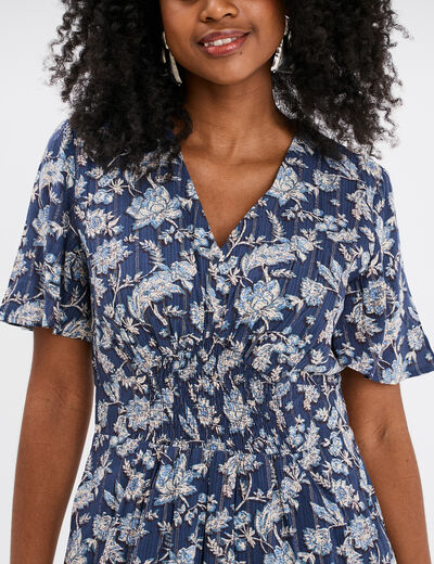 Robe col en V taille smockée Creeks bleu marine femme