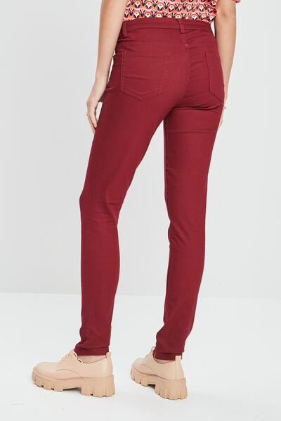 Pantalon slim taille normale bordeaux femme