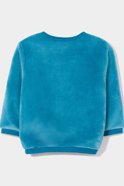 Sweat velours boutonné à sequins vert turquoise bébé fille