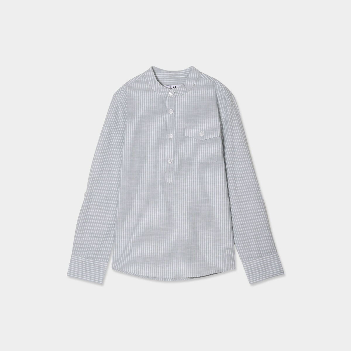 Chemise col mao manches retroussables vert kaki gar&ccedil;on