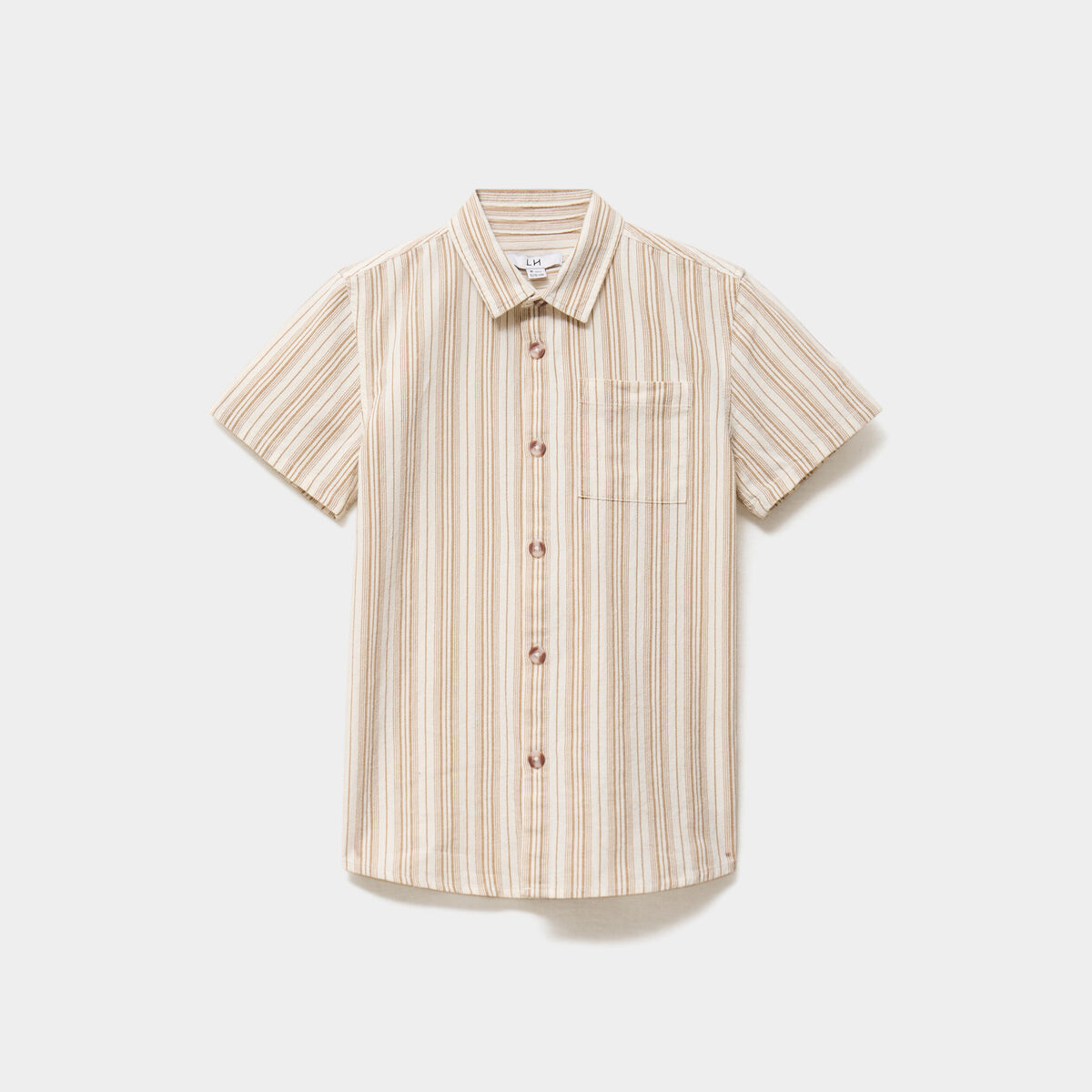 Chemise droite manches courtes coton marron gar&ccedil;on