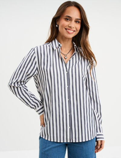 Chemise manches longues bleu marine femme