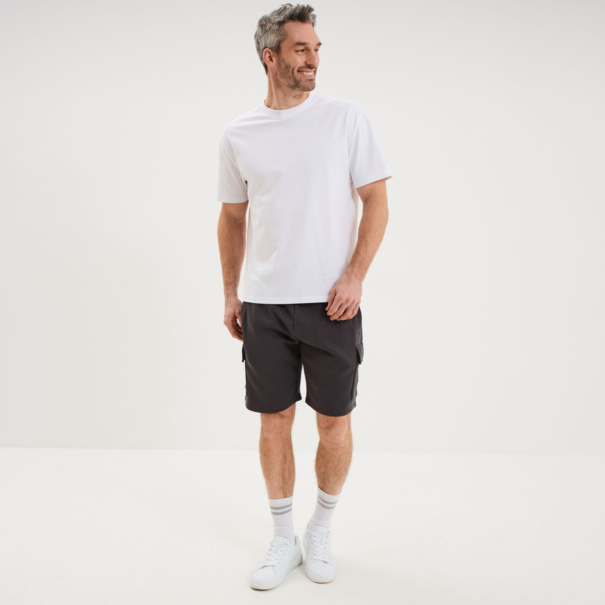 Bermuda cargo molleton taille &eacute;lastiqu&eacute;e gris fonc&eacute; homme