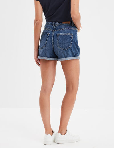 Short en jean mom ourlets retroussés denim stone femme